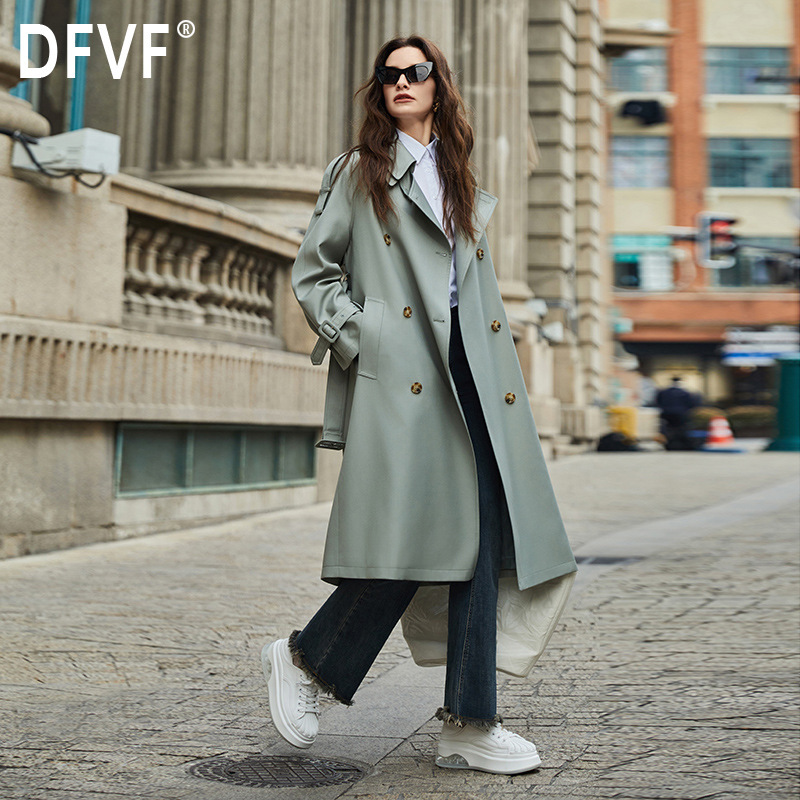Yi element DFVF2024 Spring and Autumn New detachable double collar extended trench coat women's retro British style coat