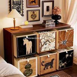 中古风收纳箱卡莱克格子柜非藤编收纳盒整理盒子布艺收纳筐