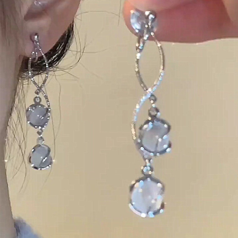 清冷感猫眼石耳钉女2025新款高级感小众独特长款耳环显瘦气质耳饰