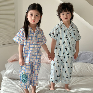 Children's Pajamas Summer Thin 2025 New Boys and Girls Cotton Class A Baby Short-sleeved Trousers Home Clothes suit