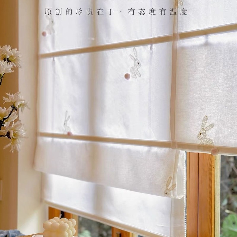 法式罗马帘中古风提拉帘客厅卧室书房隔断餐厅毛球罗马窗帘纱帘|undefined