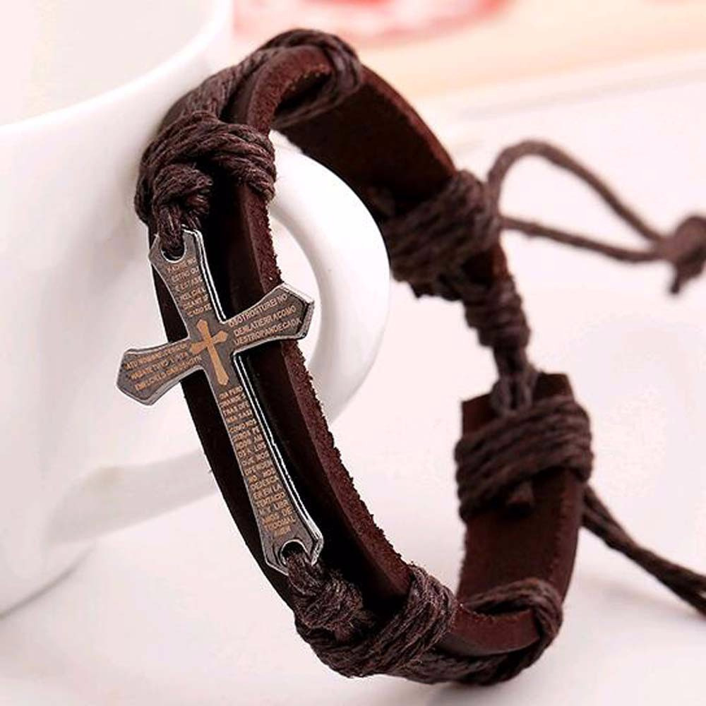 Punk Cross Pu Leather Rope Men'S Bracelets Men Cord & Leather Bracelets display picture 2
