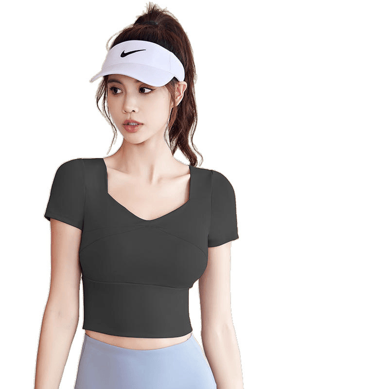 Trajes de yoga para mujeres de verano nuevo secado rápido manguito corto cojín de pecho para correr salto de cuerda ropa deportiva comercio al por mayor