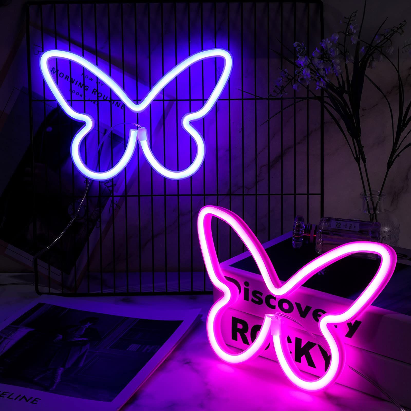 Neón LED luz de modelado mariposa Amazon en stock entrega de una sola pieza dormitorio decoración de la pared regalo de cumpleaños