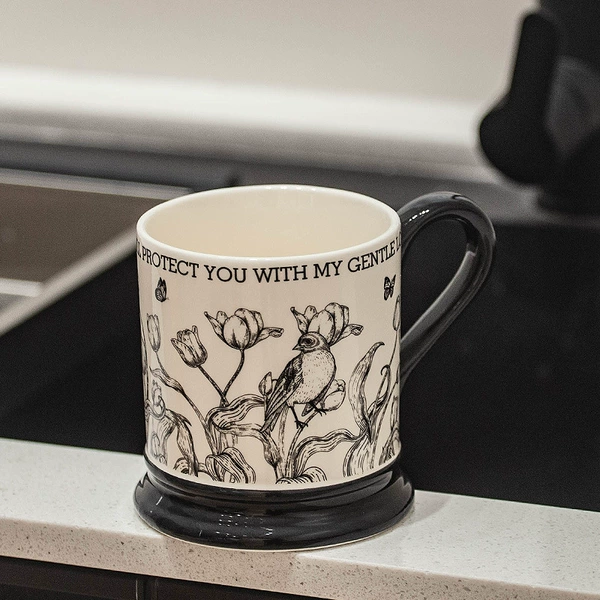 SYJ flower and bird mug (black)