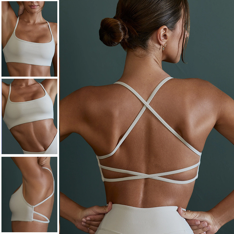 Cross-Border Hot-Selling Yoga Clothing Set, Women's Shock-Proof High-Intensity Cross-Back One-Piece Yoga Top
