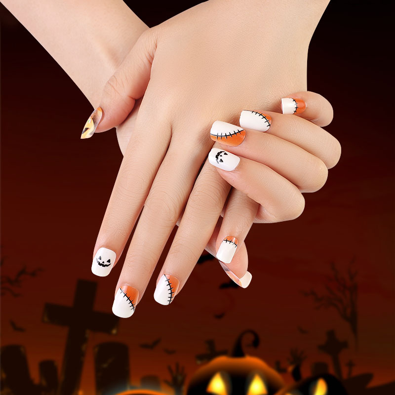 Halloween corto cuadrado uñas pieza Ghost bat desgaste uñas acabado manicura Ins Comercio exterior falso uñas al por mayor