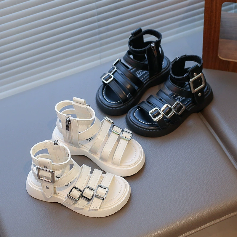 2025 Летние детские сандалии Martin модные корейские высокие сандалии для девочек с открытым носком римская обувь классическая обувь принцессы