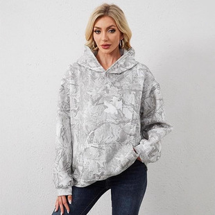 2025 Autumn and Winter Cross-Border European and American Amazon New Women's Fashion Printed Hooded Pocket Tops and Sweatshirts for Women