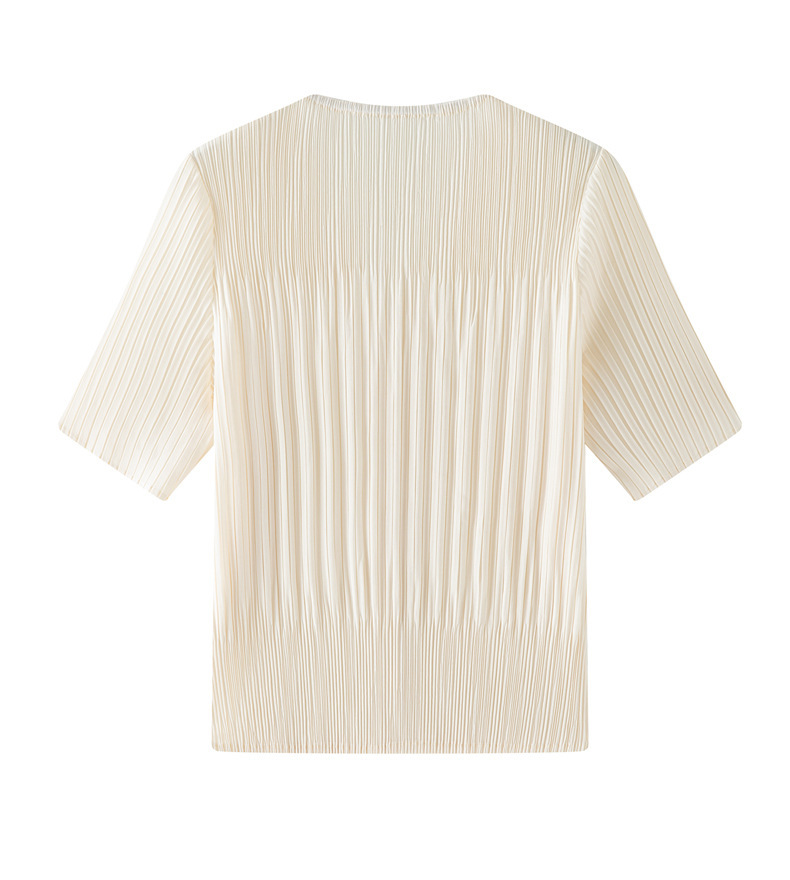 Áo khoác cardigan nữ cổ V tay ngắn xếp ly dáng rộng chống nhăn đi làm — màu be chi tiết 10