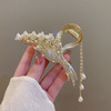 Metal crab pin from pearl, hairgrip with tassels, shark, orchid