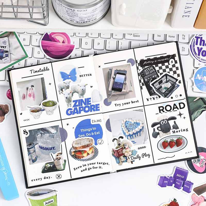 Moda tienda de comestibles pegatinas adhesivas bolsas ins ventilador material pegatinas DIY diario decoración pegatinas papelería