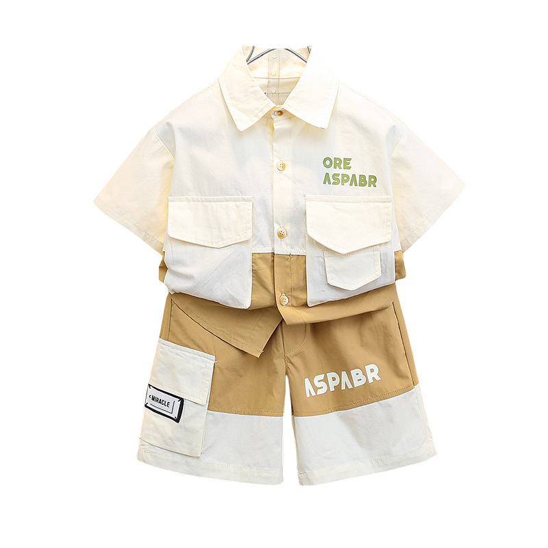 7193 Traje de manga corta de verano para niños 2025 nuevas camisas y pantalones cortos de dos piezas Ropa de verano para niños de moda