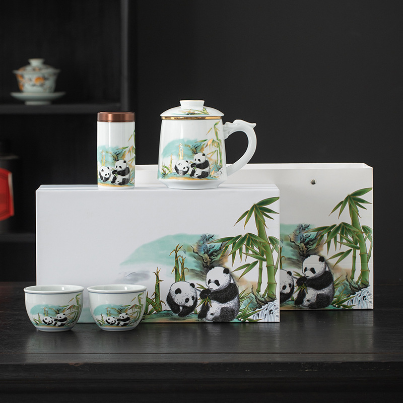 Creative National Trend Panda Ceramic Cup Office Cup Gift Box Suitable for Business Company Festival Cultural and Creative Gift Can Be Used as Logo