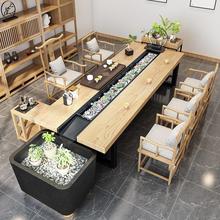 流水茶桌椅组合办公室景观养鱼循环原新中式实木大板茶几禅意茶台