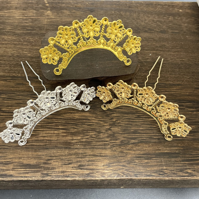 DIY Hanfu Lotus Top Hairpin Hair Crown Headwear Horizontal and Vertical Double Edition Hair Accessories Tang Style Ancient Clothing Accessories Basic Hairpin