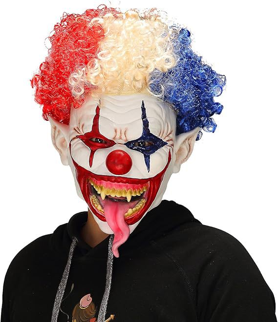 Máscara de payaso con cabeza explosiva Máscara de payaso con lengua larga y boca grande