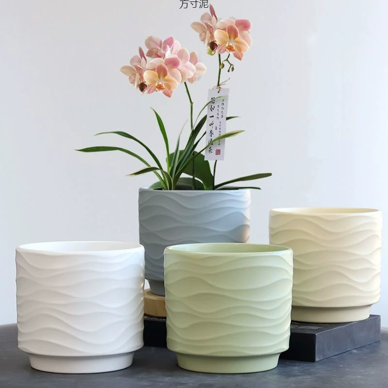 Новые гофрированные простые керамические цветочные горшки маленького, среднего и большого размера с подносом для домашних суккулентов Phalaenopsis, подвесные цветочные горшки оптом