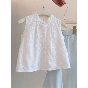New Style for Girls, New Chinese Style Suit, Summer Children's Casual Pants, Girl Baby Chinese Style Top Petals