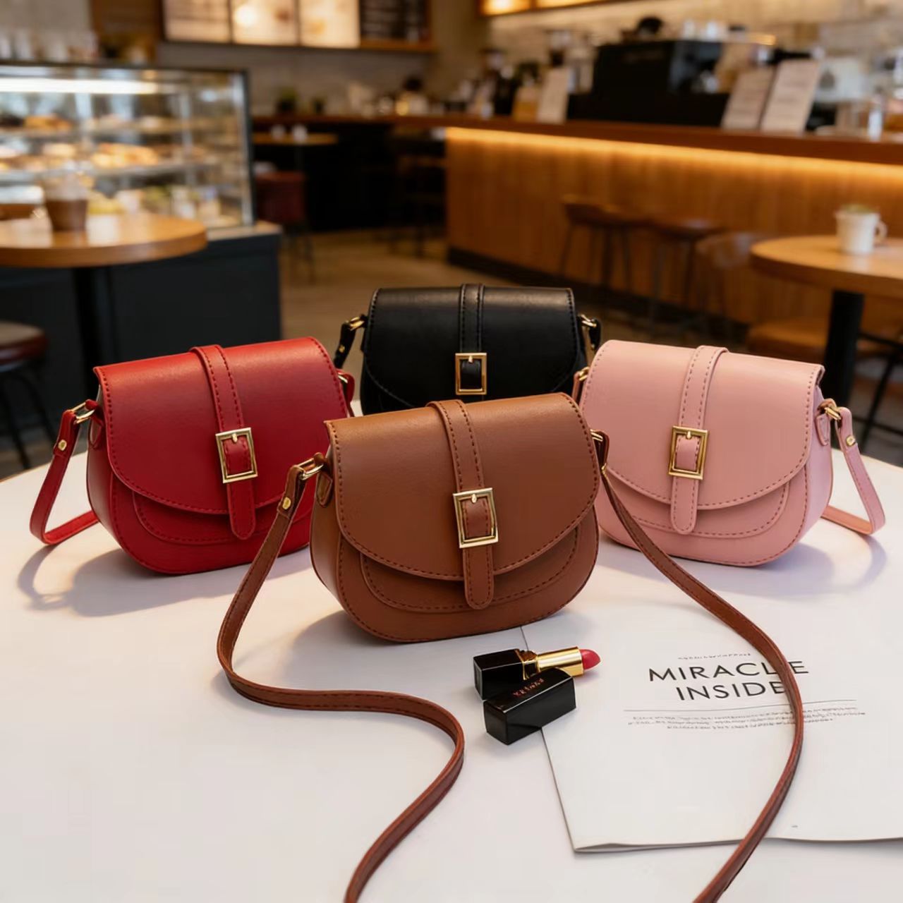 Minimalist Metal Buckle Flap Crossbody Bag With Adjustable Shoulder Strap, Versatile 2026 Commuter Women's Fashion Saddle Bag - Thumbnail 2