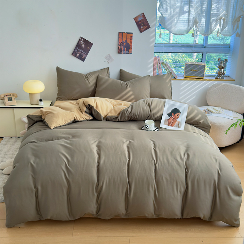 Brown gray + khaki / Single quilt cover: [110x150cm]