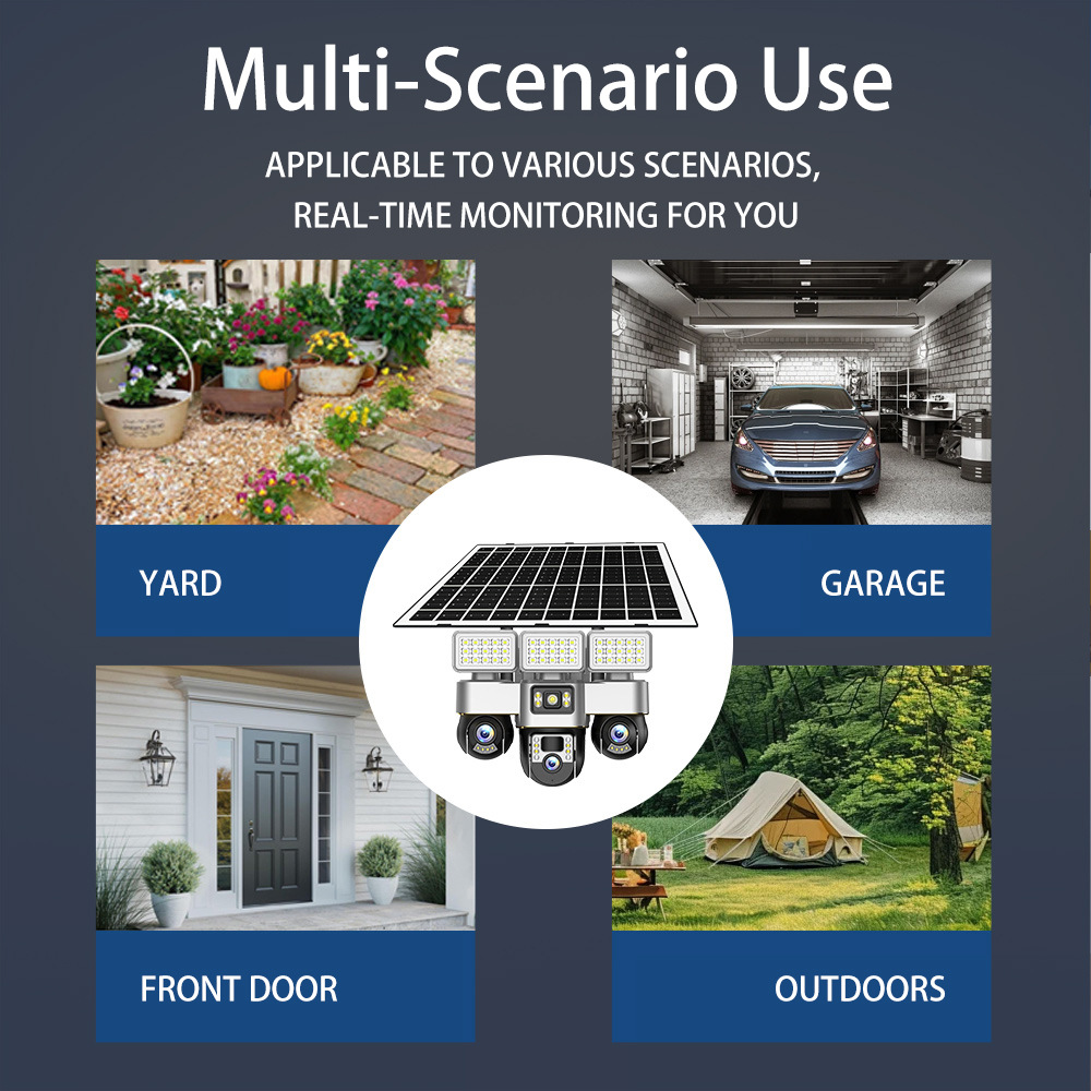 高清探头多人观看室外太阳能低功耗三镜头三画面监控真三镜头三画