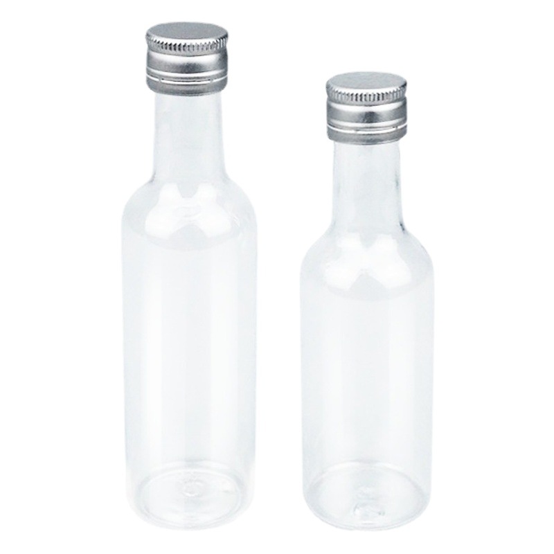 Fábrica en stock alta permeabilidad PET50ml pequeña botella de vino fruta vino bebida cubierta de aluminio botella de plástico multi-Capacidad gran cantidad Congyu