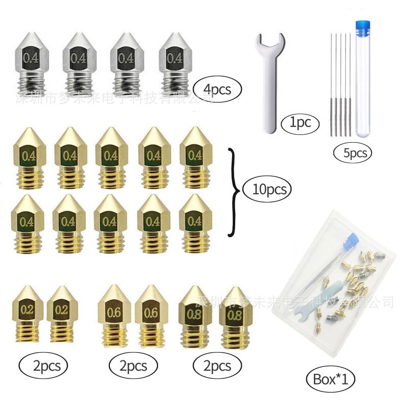 Accesorios de la impresora 3D boquilla de acero inoxidable Ender3 y CR-103D impresora mk8 punta traje de boquilla