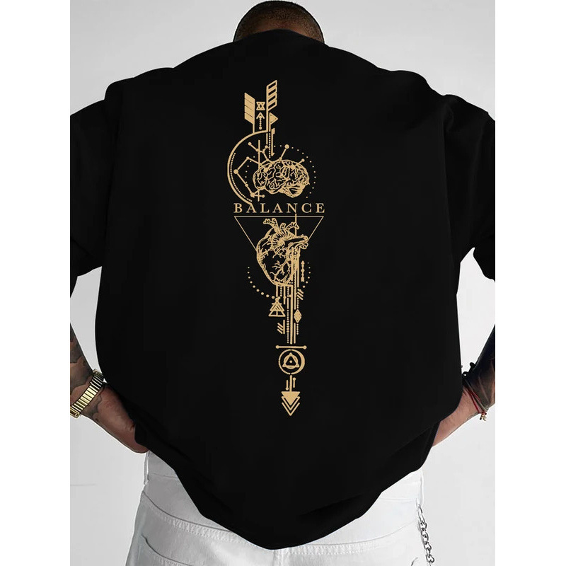 【Cross-Border European Size】2026 New Men's Balance Mind Heart T-Shirt Geomet