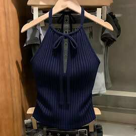 设计感纯欲针织吊带修身背心辣妹新款短款无袖上衣显瘦打底衫均码