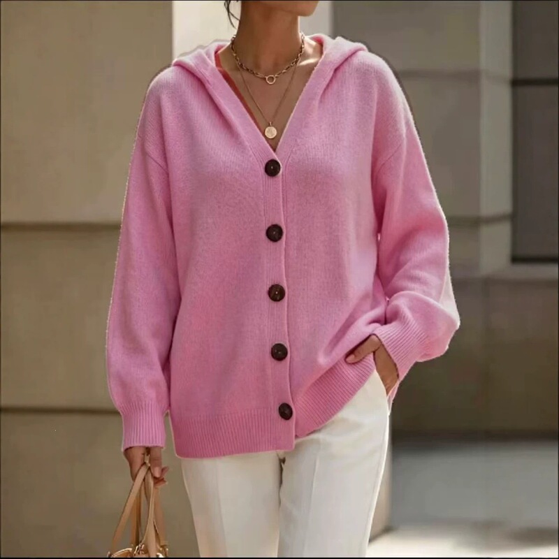 European and American cross-border 2026 autumn and winter new hooded knitted cardigan, solid color casual fashion versatile sweater jacket for women