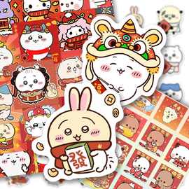 136张吉伊卡哇可爱卡通新年表情包喜庆装饰贴画diy手机壳创意自粘