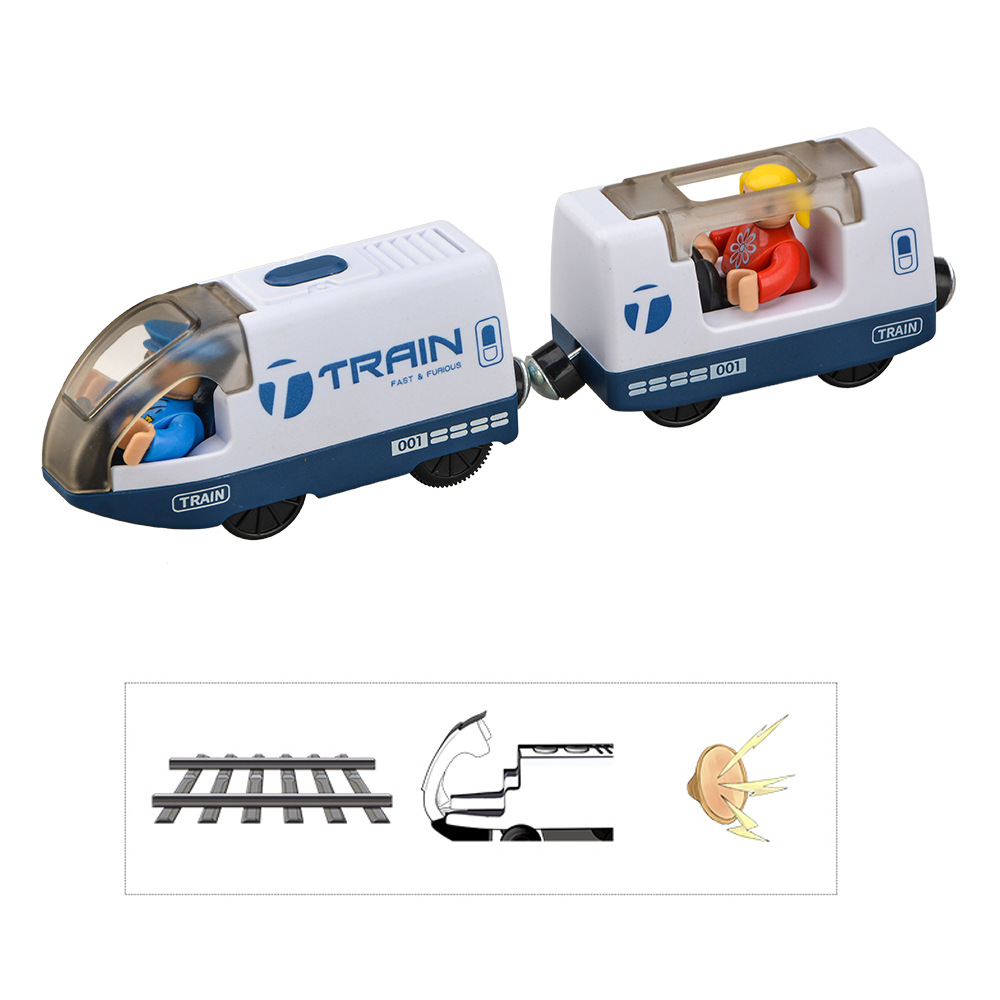 Pequeña locomotora eléctrica bloques de construcción pista remolque cabeza compatible con pista de madera locomotora eléctrica cabeza