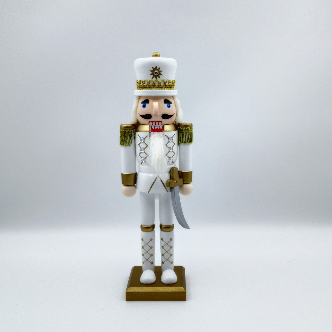 King Soldier 2024 nueva serie navideña de 12 pulgadas Cascanueces oro blanco decoración navideña hogar europeo