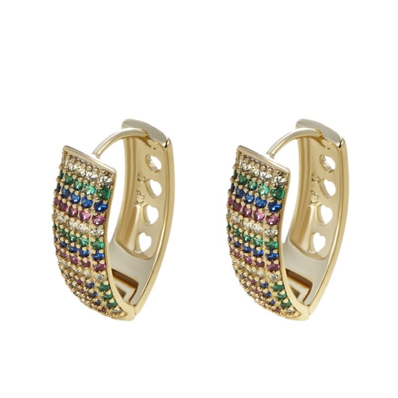 Joyería Xuking colorido micro con incrustaciones de circonio joya artificial en forma de V pendientes de temperamento pendientes al por mayor pendientes de moda europea y americana