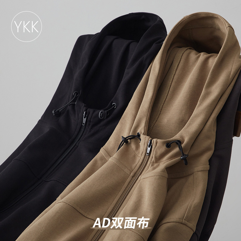 280g thin AD double-sided fabric casual sports sweater men's cardigan zipper shrink hoodie all-match couple's top