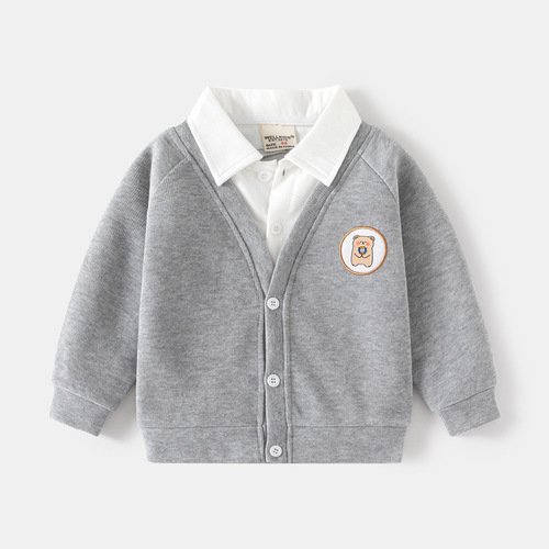 Children's Fashion Long-Sleeve Unhanded Coat, Korean Style Puffer Jacket, Soft Open Top for Boys, New Autumn Collection