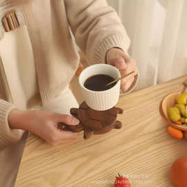 家用餐桌卡通杯垫胡桃木餐垫隔热垫小乌龟茶杯垫隔热垫摆件桌面装