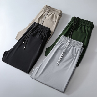 Customized Men's Summer Thin Ice Silk Korean Style Loose Nine-Point Sweatpants with Leggings Sports Quick-Drying Casual Pants