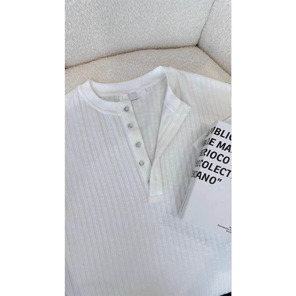 Old Money Style Henry Collar Short-Sleeved Men's 2025 Summer New High-End Loose Texture T-Shirt V Neck Versatile Half-Sleeve