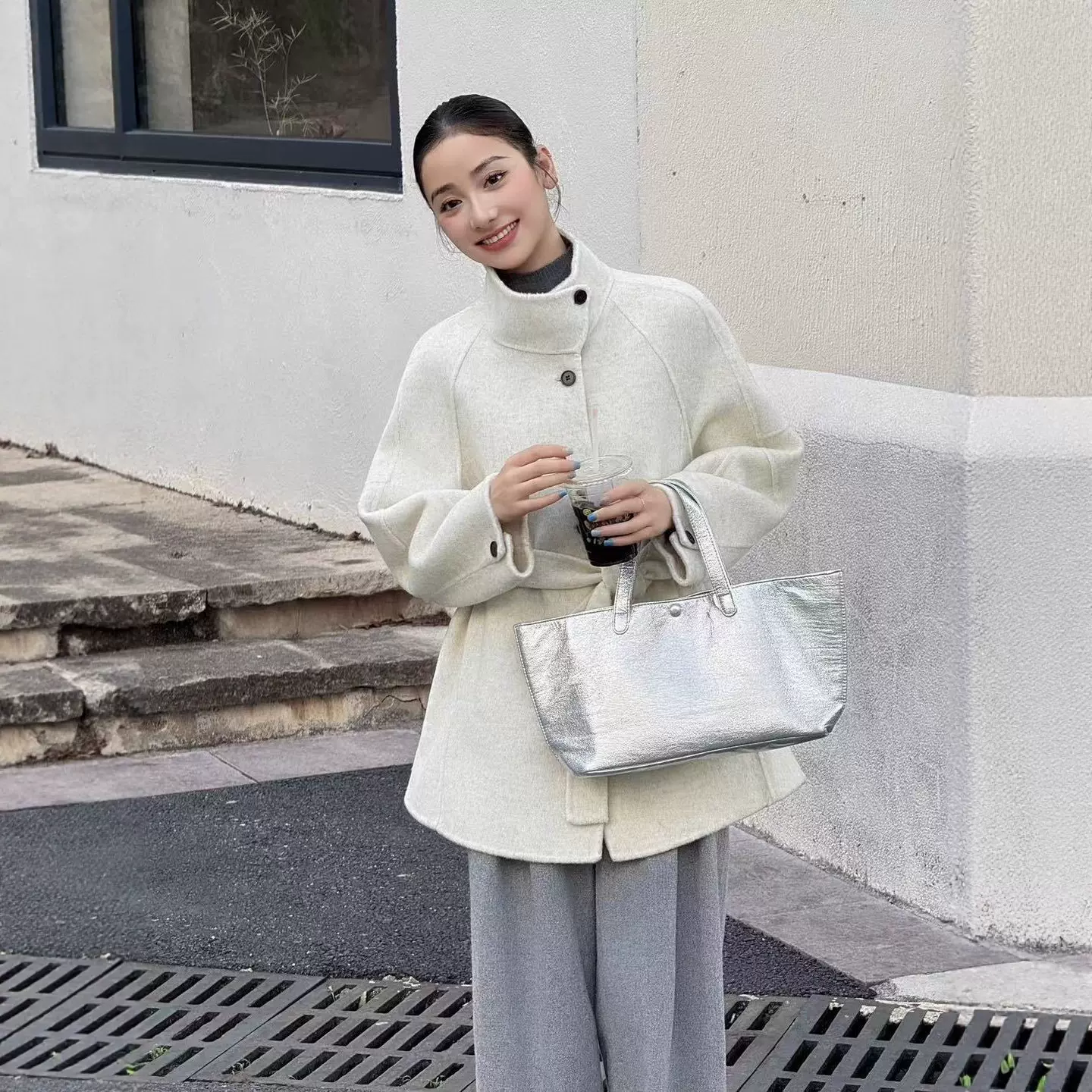 2025秋冬中长款双面羊毛毛呢外套女高档爆款加厚中长立领呢子大衣