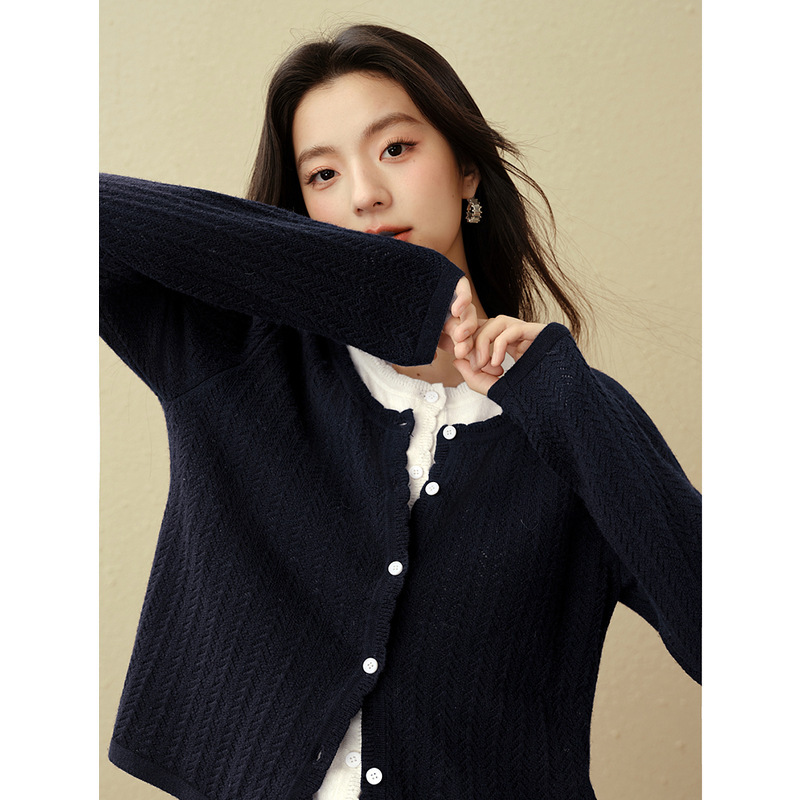假两件撞色花边针织开衫2025秋新款时尚休闲宽松外套女7G8131971|undefined