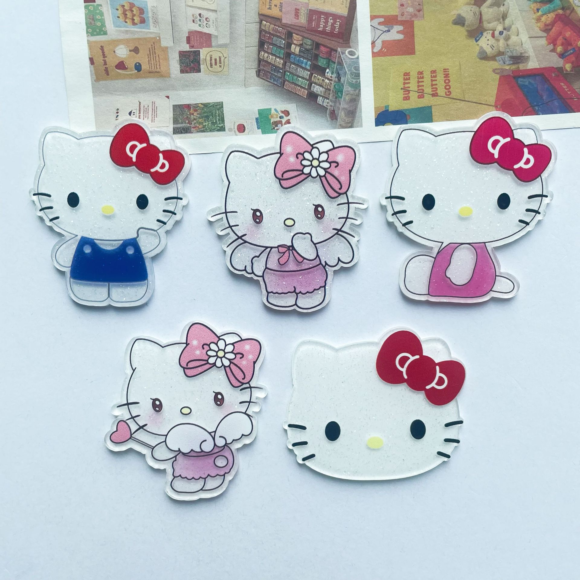 [대형] 아크릴 만화 귀여운 KT 고양이 패치 DIY 헤어핀 브로치 배지 냉장고 액세서리