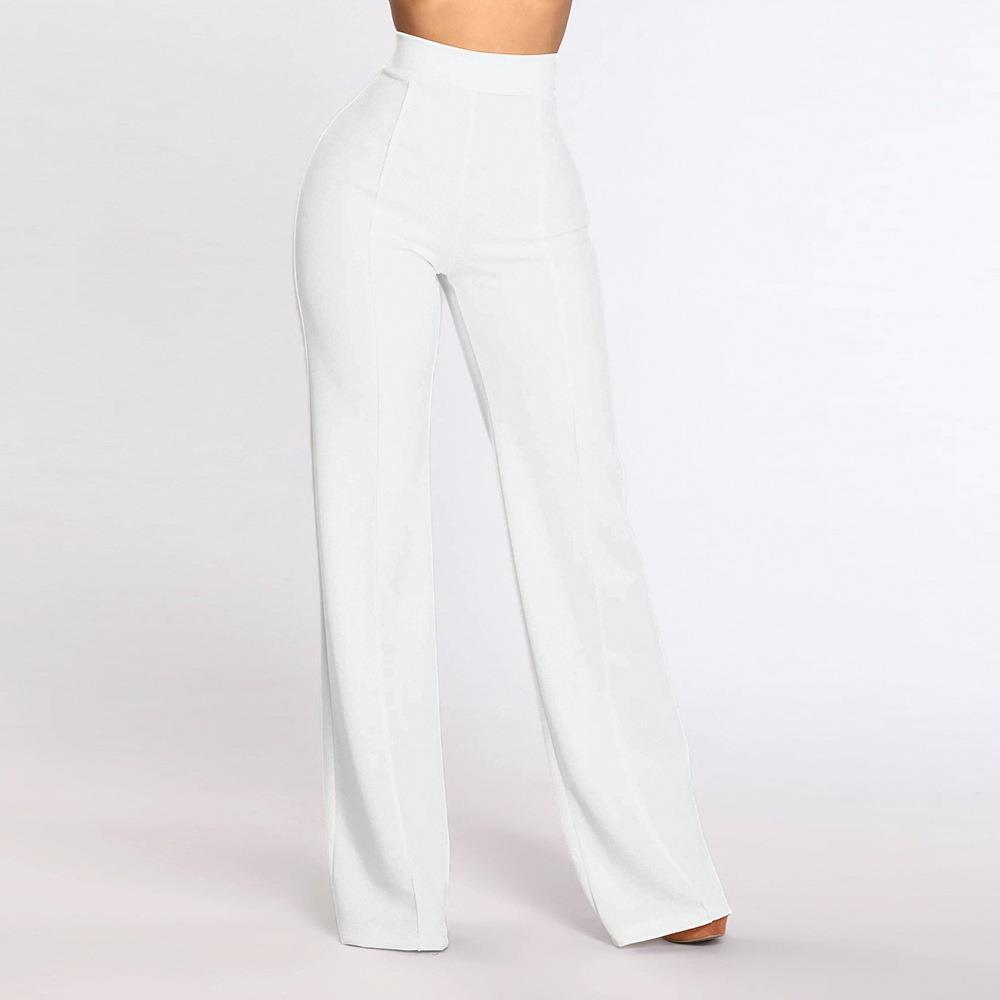 Dames broek hoge taille flared wijde pijpen elastisch_voghion.com