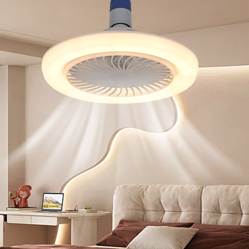 Lámpara de Techo con Ventilador LED de Tres Colores con Montaje de Tornillo E27 para Sala de Estar, con Control Remoto, Lámpara de Ventilador Inteligente para Cocina y Dormitorio, Bombilla Regulable