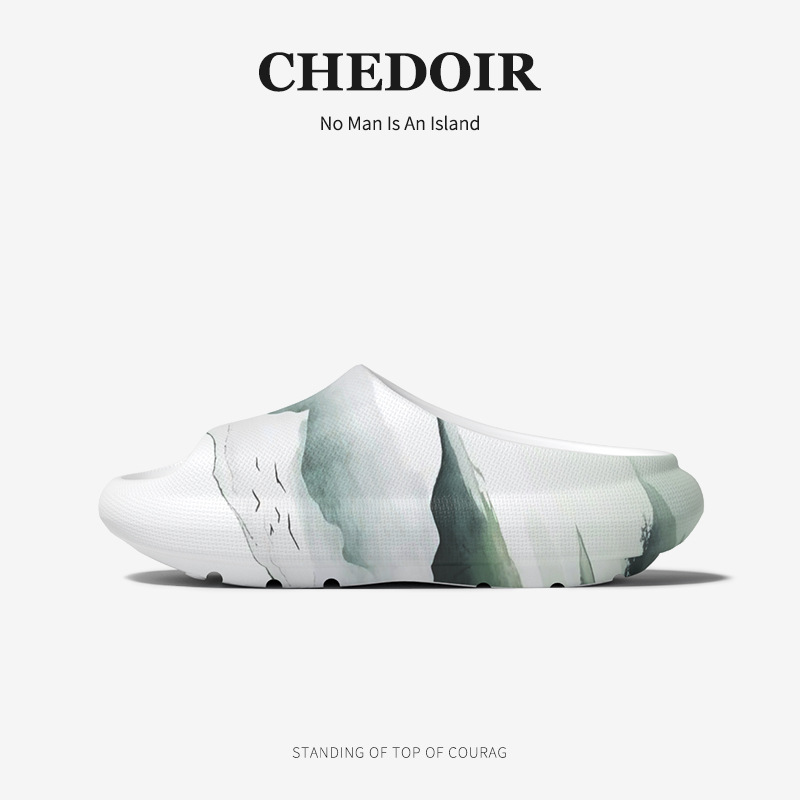 Las zapatillas masculinas impresas en color de marea nacional con estilo de tinta y lavado se usan antideslizantes 5.0 suelas gruesas Eva en verano y sienten mierda.