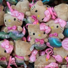 新款美版 镭射黑皮白皮kitty美人鱼包包挂件可爱毛绒夏日挂件挂饰