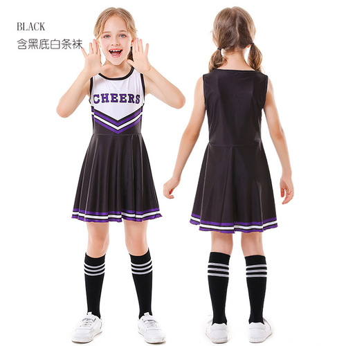 Girls kids school performance Cheerleaders uniforms for kids CHEERS sleeveless football baby cheerleaders dress for girls