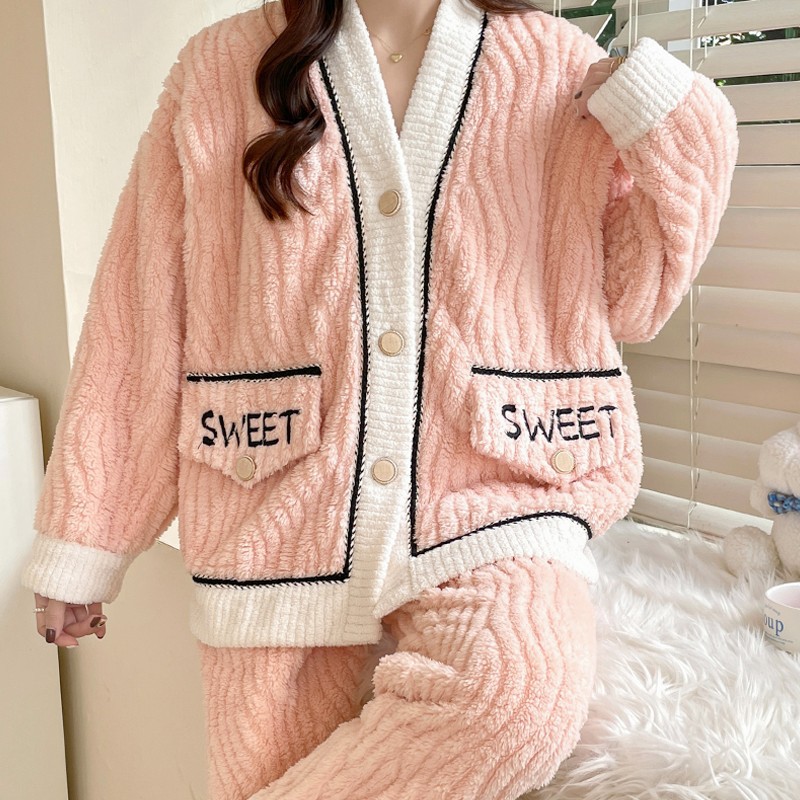 산호털 ??산후복 가을 겨울 두꺼워진 플러스털 산후 모유수유 플란넬 임산부 파자마 임산부 대기복