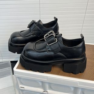 Genuine Leather Thick-Soled Loafers for Women 2025 New Style Platform Sole Small Thick High-Heeled Flats British Style Small Leather Shoes for Women